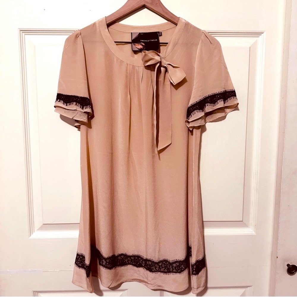 Twelve By Twelve | Top | Nude Tunic with Black Lace